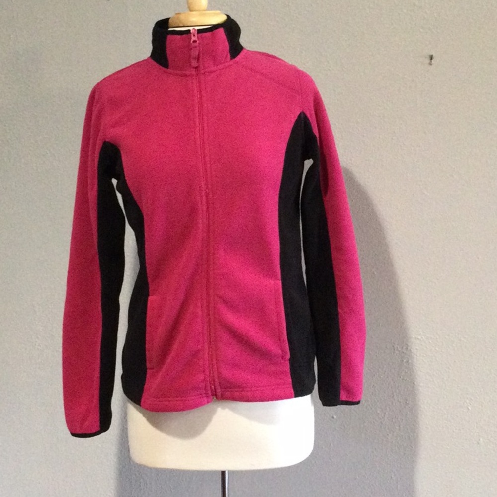Made for Life Hot Pink/Black Zipper Front Mock Neck Pocket Fuzzy Jacket SZ Small
